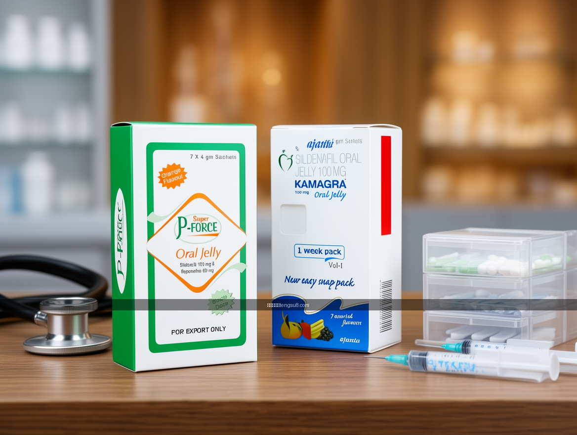Luxury scene product photography. Place the Super P-Force Oral Jelly and Kamagra